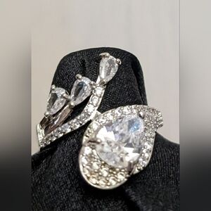 # 112. Elegant Teardrop White Crystal Statement Ring